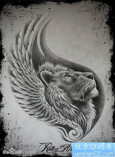 经典帅气的一张黑白狮子纹身手稿