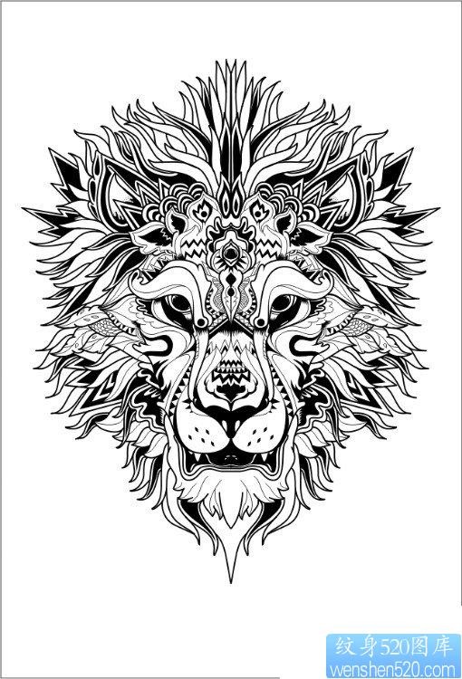 一张霸气超酷的图腾狮头纹身图片