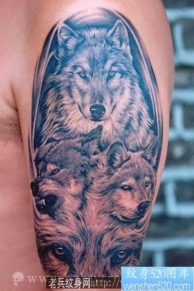 狼纹身作品：超酷手臂狼头纹身图案