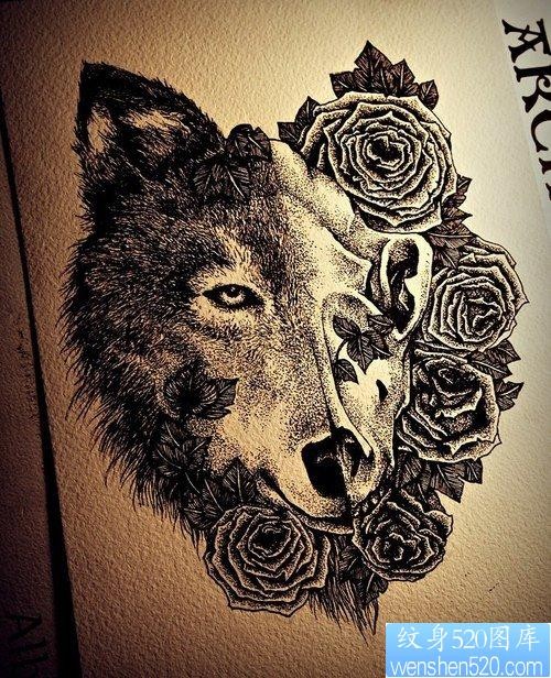 一幅超酷经典的狼头纹身手稿