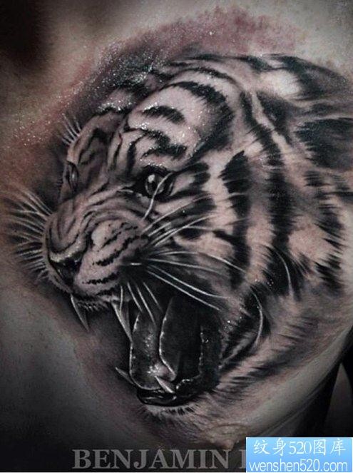 胸部霸气的老虎纹身图片