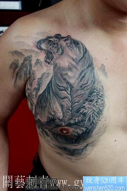 胸部超霸气的老虎纹身图片