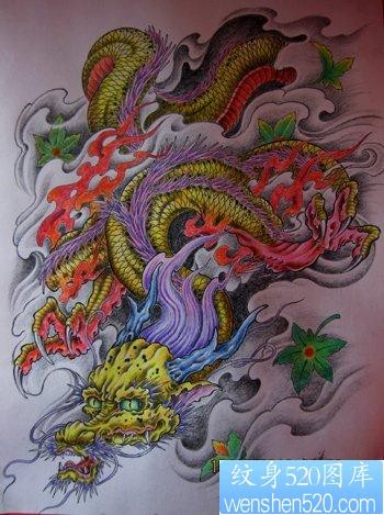 龙纹身图片：满背彩色火焰龙纹身图片纹身作品