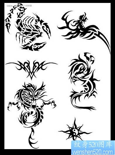 图腾蝎子纹身图片，图腾龙纹身图片，图腾太阳纹身图片