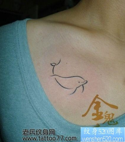美女胸前图腾海豚纹身图片