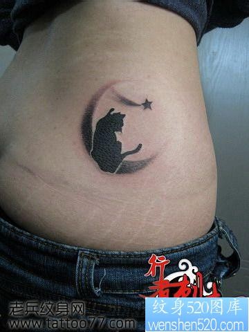 一幅图腾猫咪月亮五角星纹身图片