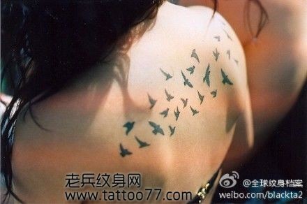 美女背部图腾小鸟纹身图片作品