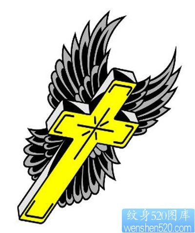 流行经典的图腾十字架翅膀纹身图片
