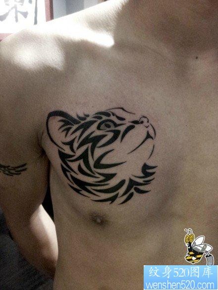 男人前胸可爱经典的图腾猫咪纹身图片