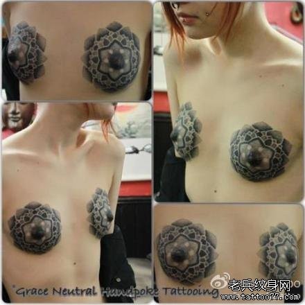 美女胸部经典很酷的点刺图腾纹身图片