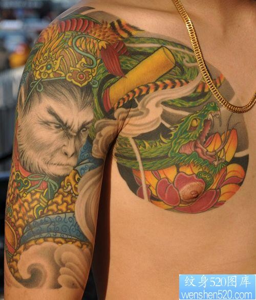 中国神话人物西游记元素中超帅的半甲孙悟空纹身图片图片