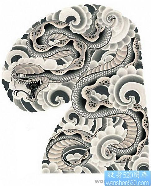 老传统纹身之日式半胛蛇云纹手稿图片展示