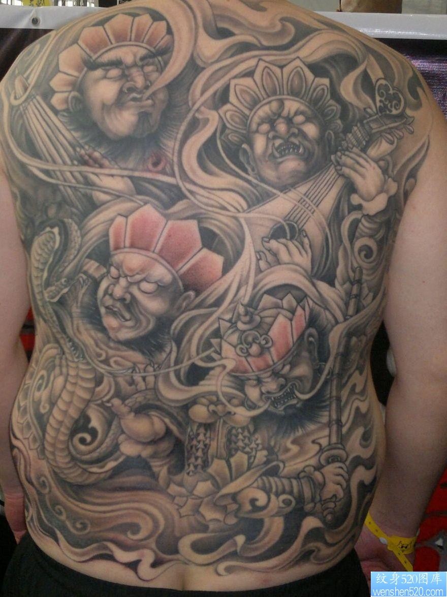 后背纹身图片：超酷的满背四大天王纹身图片作品（精品）