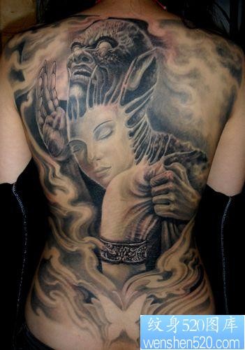 满背纹身图片：满背美女恶魔纹身图片纹身作品