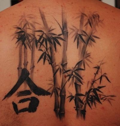 背部纹身图片：背部竹子文字纹身图片纹身作品
