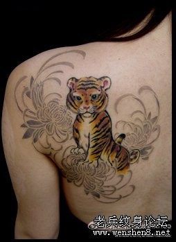 美女背部小老虎纹身图片