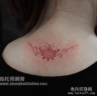 女人背部精美的莲花纹身图片
