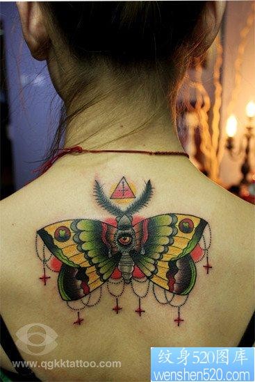 女人背部流行精美的蝴蝶纹身图片