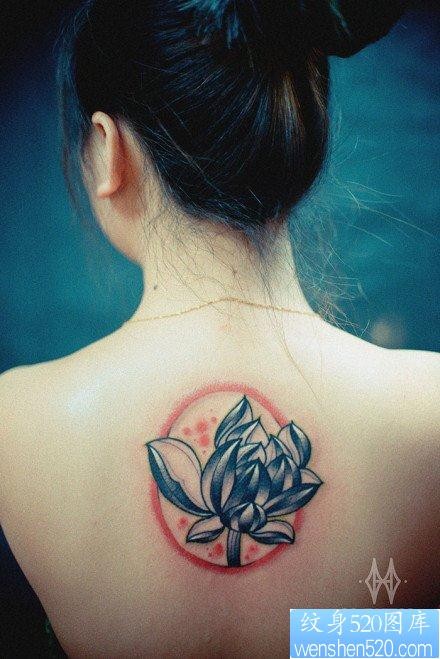 女人后背唯美精美的莲花纹身图片