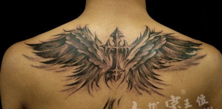 背部翅膀纹身图片由纹身520图库推荐