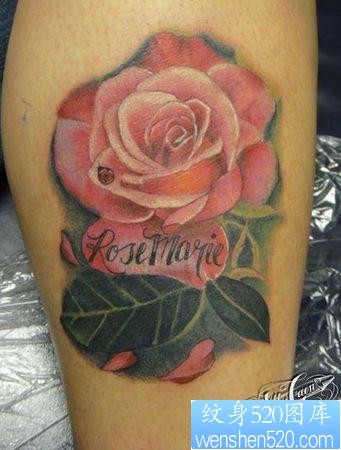 腿部彩色玫瑰花纹身图片