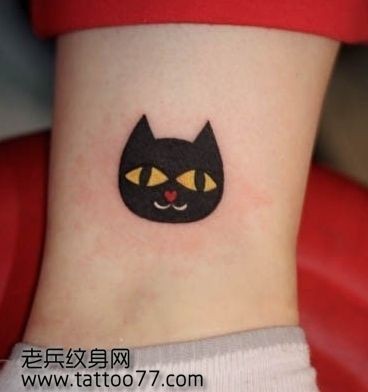 超可爱腿部图腾猫咪纹身图片