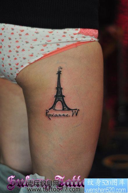 美女腿部巴黎铁塔纹身图片