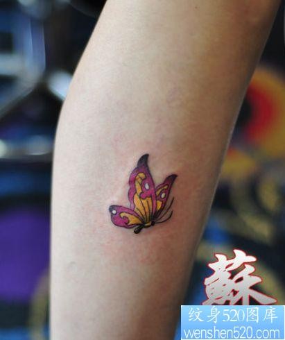 女孩子腿部小巧精美的蝴蝶纹身图片