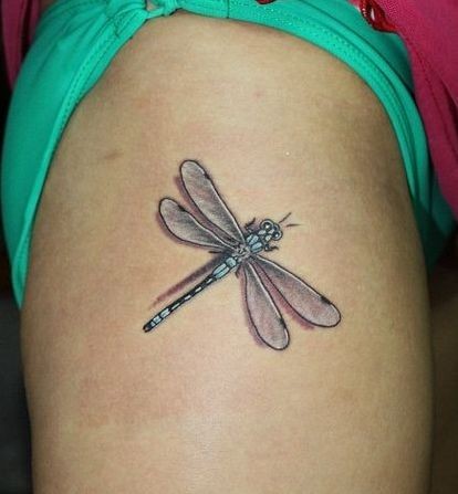 女孩子腿部小蜻蜓纹身图片