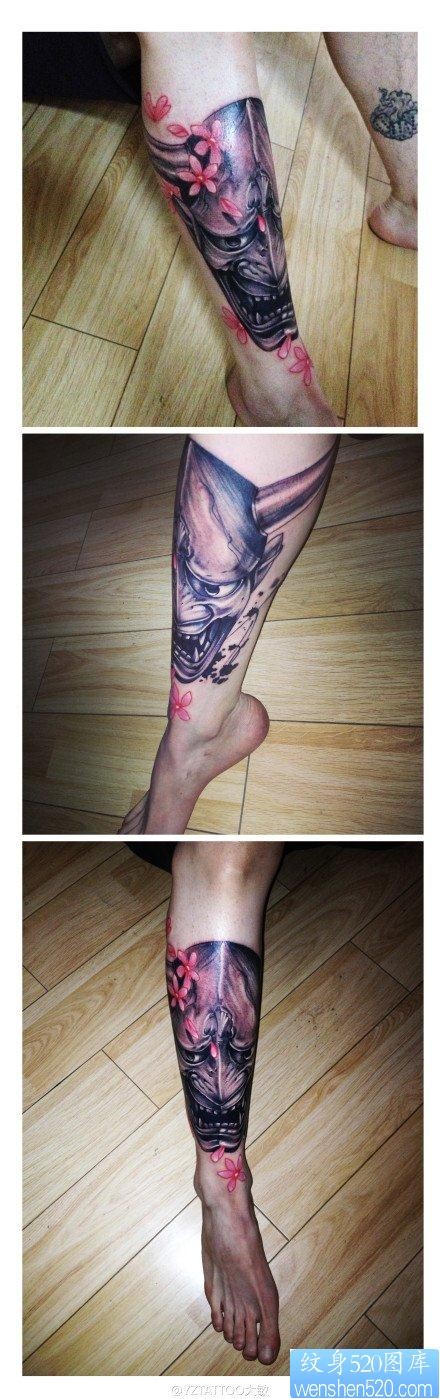 腿部超酷帅气的般若纹身图片