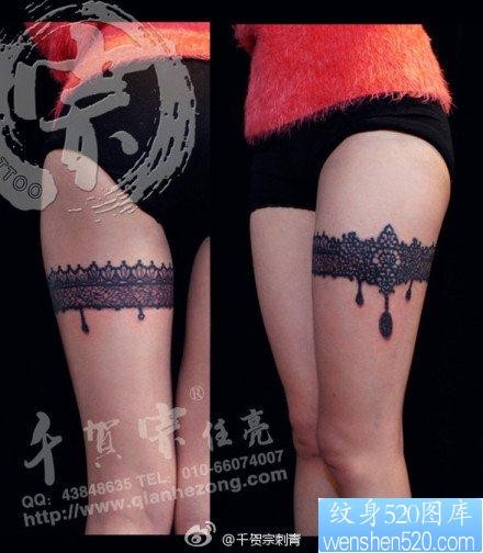 性感流行的美女腿部蕾丝纹身图片