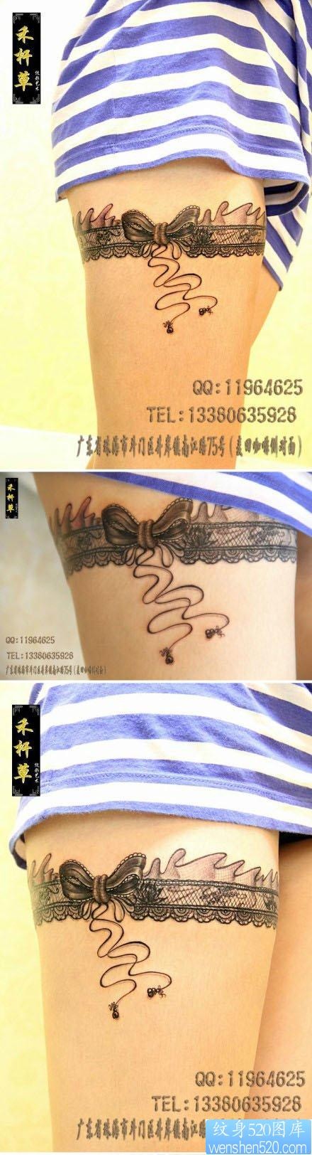 女人腿部精美潮流的蕾丝纹身图片