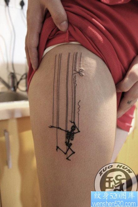 腿部帅气超酷的木偶骷髅纹身图片