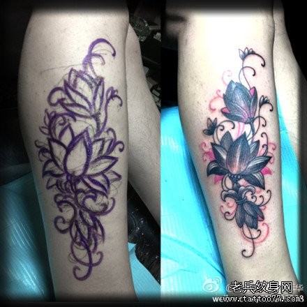 美女腿部潮流唯美的莲花纹身图片