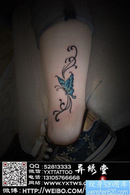 女人喜欢的腿部蝴蝶藤蔓纹身图片