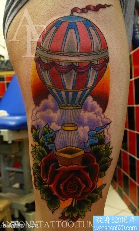 腿部经典帅气的热气球纹身图片