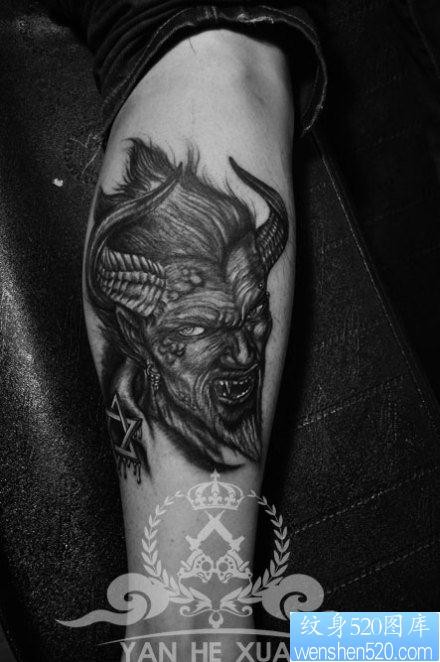 腿部超酷凶悍的恶魔撒旦纹身图片