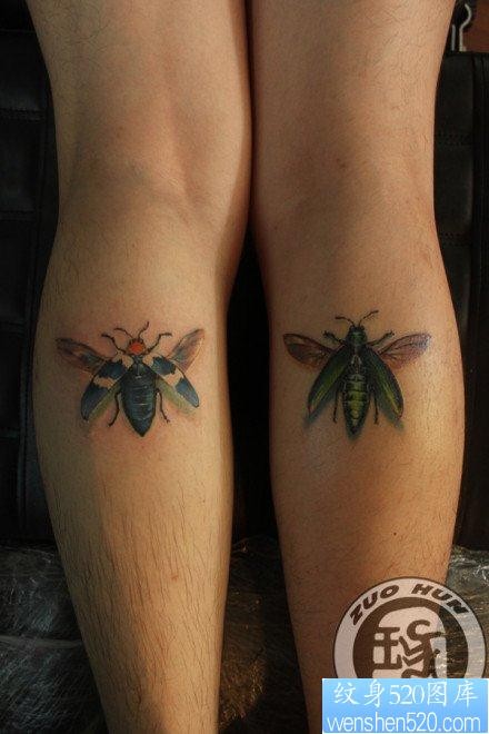 腿部时尚小巧的昆虫纹身图片