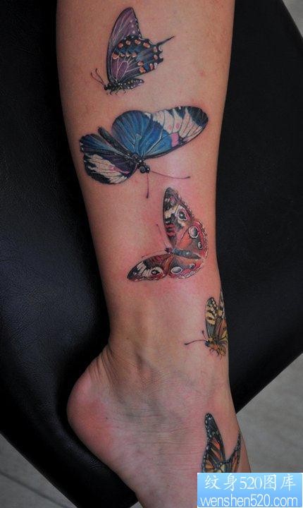 小腿上一群漂亮的蝴蝶纹身图片