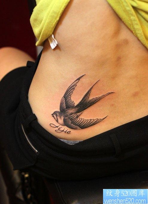 纹身520图库推荐一幅女人腰部燕子纹身图片