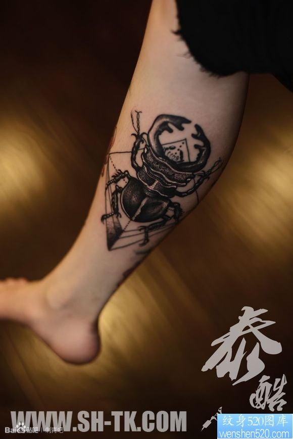男生腿部个性蜘蛛纹身图片