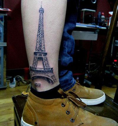 腿部埃菲尔铁塔纹身图片由纹身520图库推荐