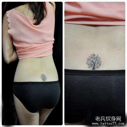 女人腰部流行的图腾树纹身图片