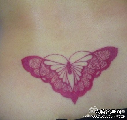 女人腰部漂亮精美的蕾丝蝴蝶纹身图片