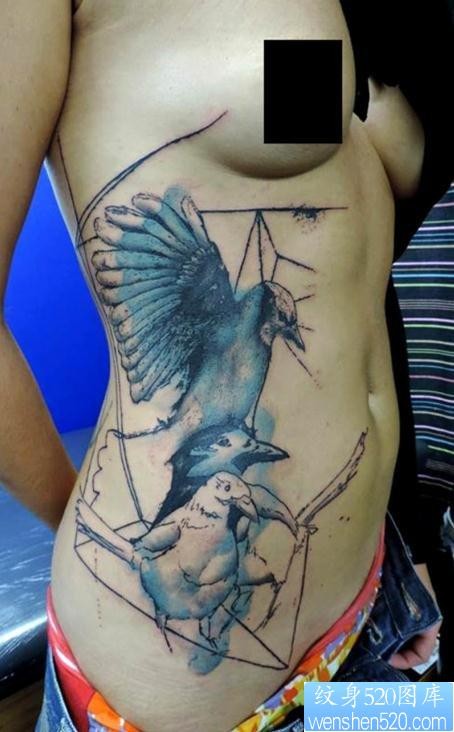 欣赏一幅性感的侧腰鸽子纹身作品