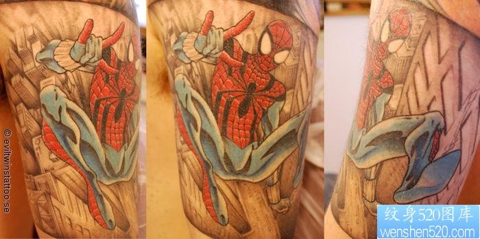 手臂蜘蛛侠纹身图片作品（tattoo)