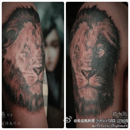 手臂狮子狮头纹身