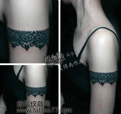 美女手臂潮流经典的蕾丝纹身图片