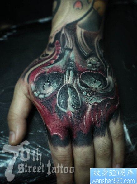 手背很酷超酷的一幅骷髅纹身图片