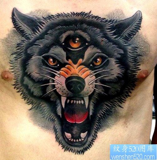 一幅霸气的欧美狼头纹身图片